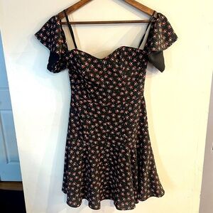 Floral Black Dress with Pink Accents